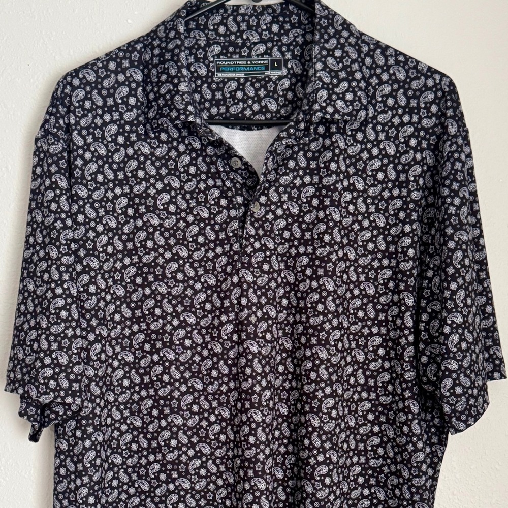 Roundtree & Yorke‎ Performance Polo Shirt Paisley Print Golf Athletic L